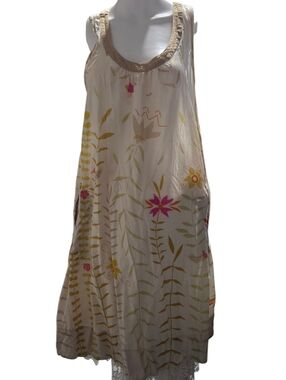 Gudrun Sjöden 2013 Organic Cotton Floral Bird Dress Lagenlook Tunic Large